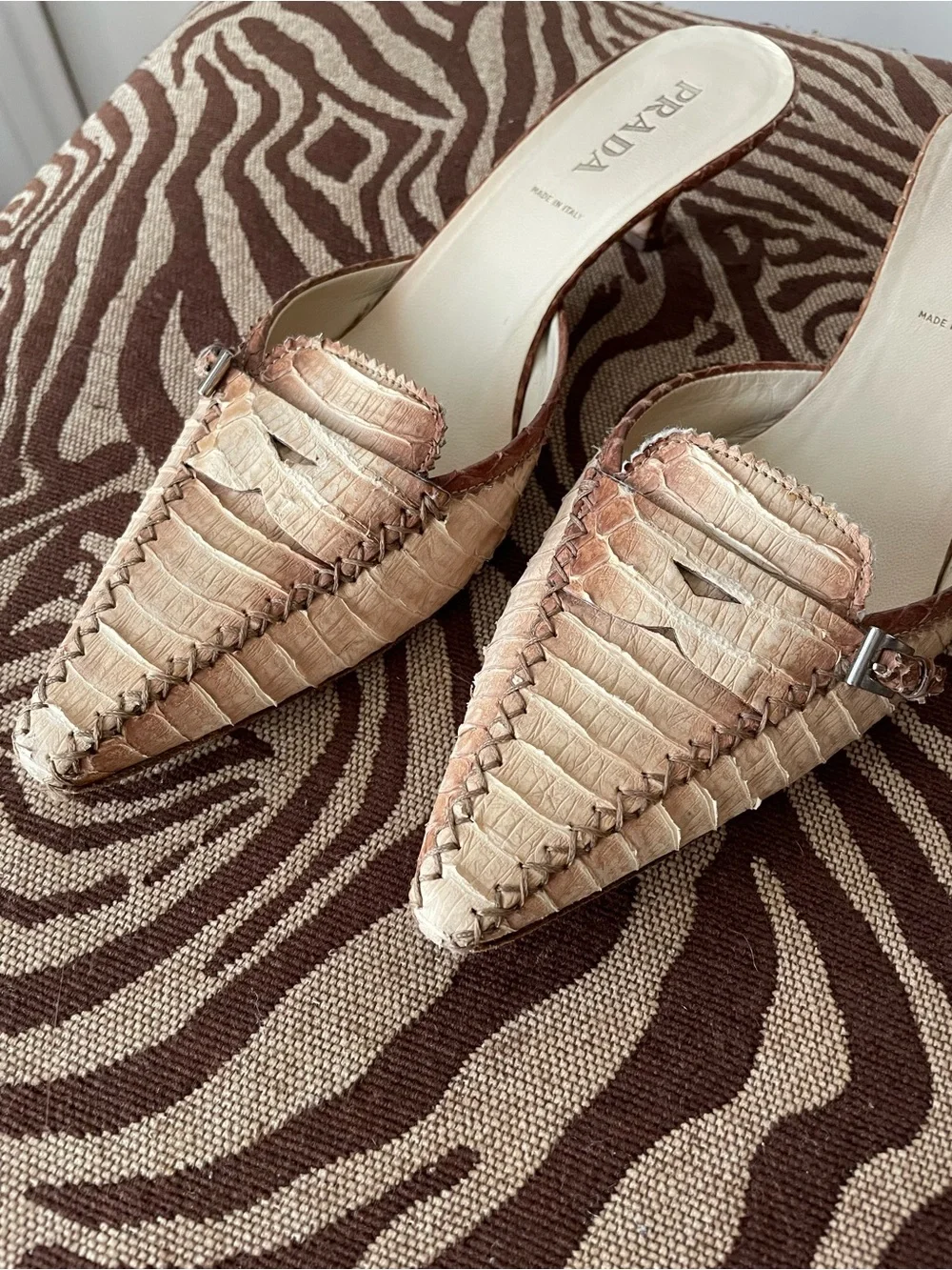 Prada Woven Leather Pointed Mules - Picture 2 of 3